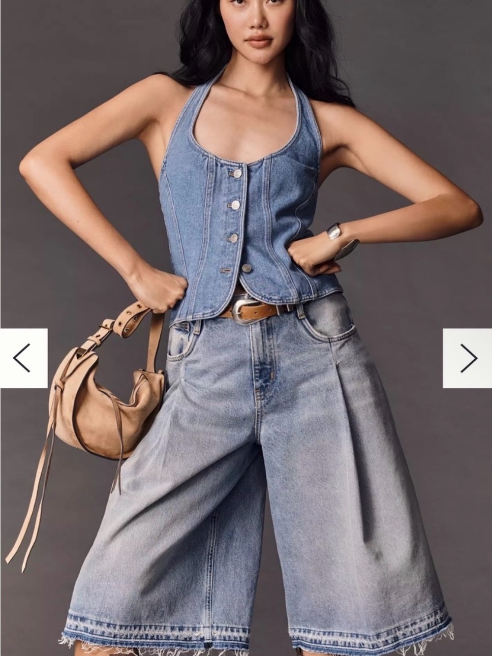 Pilcro Wide-Leg Denim Culotte in Light Blue